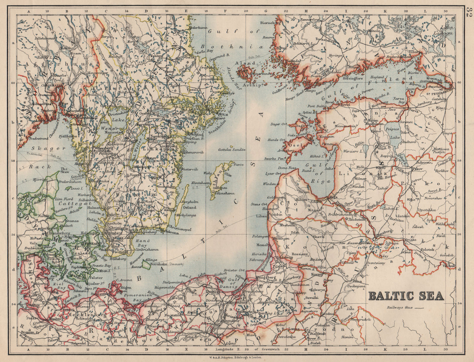BALTIC SEA. Sweden Prussia Denmark Livonia Courland Finland.  JOHNSTON 1895 map